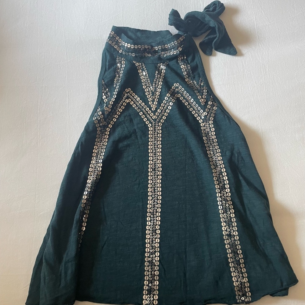 Dark Teal Sequined Halter Shirt